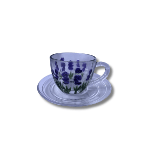 Xícara de Café Com Pires Lavanda Hand Painting Cristal 80ml - Lyor