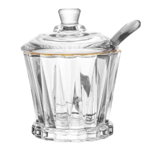 Açucareiro em Cristal Radial com Colher 210ml Filete Dourado - Lyor